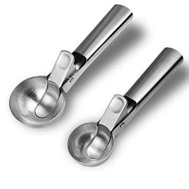 Imagem de MGGi Colher De Sorvete Aço Inoxidável Com Gatilho, Metal Resistente, Lavável Na Máquina Lavar Louças, Para Almôndegas, Sorvetes E Sundaes Congelados Iogurte, Tamanho Médio Grande