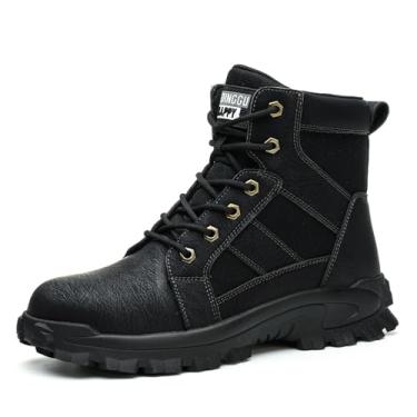 Imagem de DINGGU Botas Masculinas Com Biqueira De Aço, Confortáveis, Indestrutíveis, Para Trabalho, Construção, Segurança Industrial, Pretas, 11,5