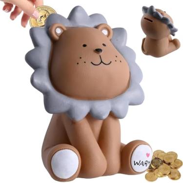 Imagem de H&W Cofrinho de leão, cofrinho ensolarado, o melhor presente de aniversário de Natal para crianças, meninos, meninas, decoração de casa (marrom M)