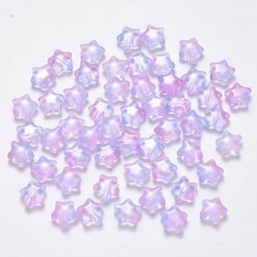 Imagem de KISSITTY 100 contas de vidro estrela gradiente colorido transparente contas de cristal dois tons perfuradas no centro de artesanato soltas 8 mm para fazer joias, brincos, pulseira, colar, artesanato