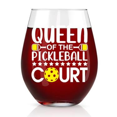 Imagem de Perfectinsoy Taça de vinho sem haste Queen Of The Pickleball Court, taça de vinho legal para jogadores amantes de esportes de pickleball, ótimos presentes para mulheres, colegas, amigas, mãe, tia