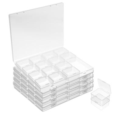 Imagem de Pacote com 5 recipientes de armazenamento de contas - Caixa organizadora de contas de plástico transparente com 80 compartimentos, tampa articulada para armazenamento de artesanato para brocas, joias