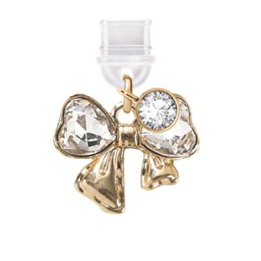 Imagem de ELISE & FONDA TP689 Tipo-C porta de carregamento antipoeira pequeno arco de cristal 3D pingente de celular para iPhone 15/16/Samsung/OnePlus/Xiaomi/oppo telefones Android (branco)