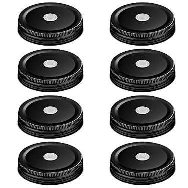 Imagem de 8 peças de tampas de pote de conserva de boca regular de aço inoxidável com orifício de palha, 6,8 cm (preto)