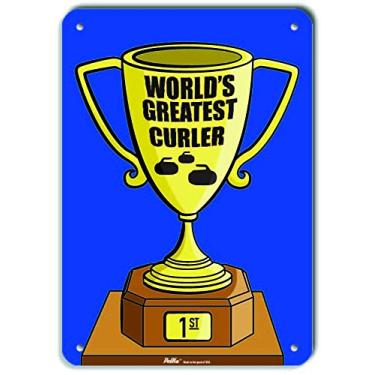 Imagem de PetKa Signs and Graphics PKWG-0280-NA_ Placa de alumínio "World's Greatest Curler", 17,8 cm x 25,4 cm, azul troféu