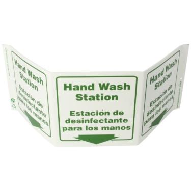 Imagem de ZING Placa 3063 Eco Public Facility Tri View, bilíngue, estação de lavagem à mão, 19 x 50 cm, projetos de 12 cm, plástico reciclado