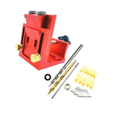 Imagem de IEUDNS Localizador de carpintaria de madeira, furo inclinado, posição de broca, guias de marcenaria, ferramenta de ângulo de junta para móveis, armários de, Broca Vermelha 2