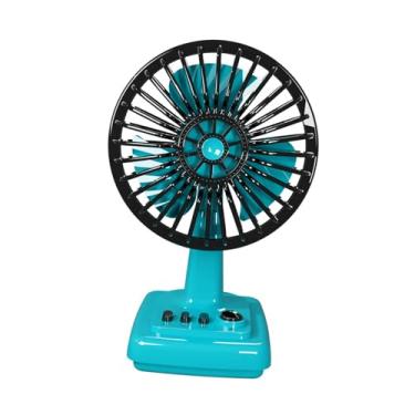 Imagem de IEUDNS Mini ventilador de mesa pessoal com design, 3 velocidades, elétrico, leve, portátil, para cozinha, acampamento, estudo, carro, presente, Azul