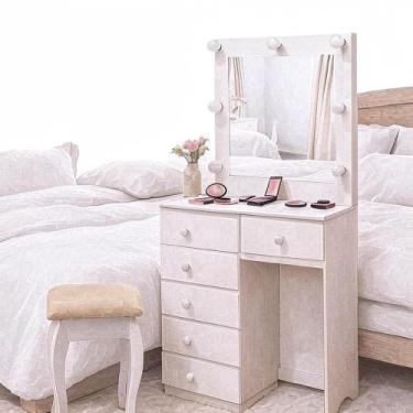 Imagem de Penteadeira Camarim MDF Branco Compacto com Espelho e Banco Incluso - 