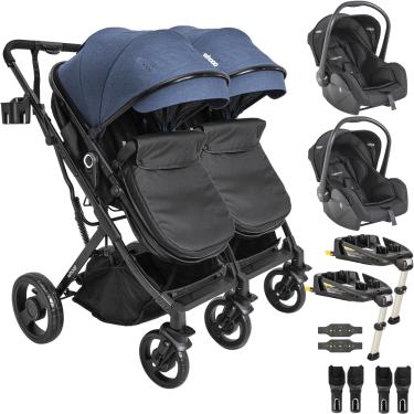 Imagem de Carrinho Kiddo de Gemeos 2 Bebe Conforto 2 Base ISOFIX Vox II Marinho
