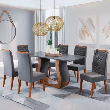 Imagem de Mesa de Jantar 6 Lugares Cassia Imbuia/Cinza/Veludo Grafite - Pnr Móveis