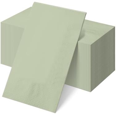 Imagem de 50 guardanapos de papel descartáveis verde sálvia, toalhas de mão de papel decorativas para jantar, coquetel para Páscoa, casamento, aniversário, decorações e suprimentos de festa de chá de bebê, 19 x