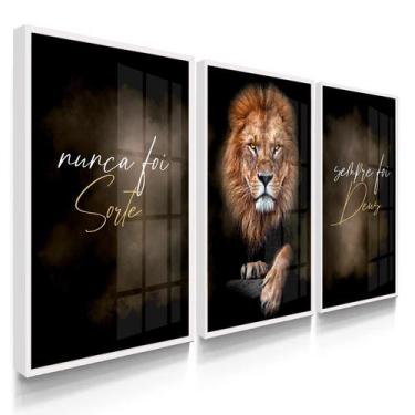 Imagem de Quadro Decorativo Trio Sorte Deus Leão Judá Decoração Escritório Sala 