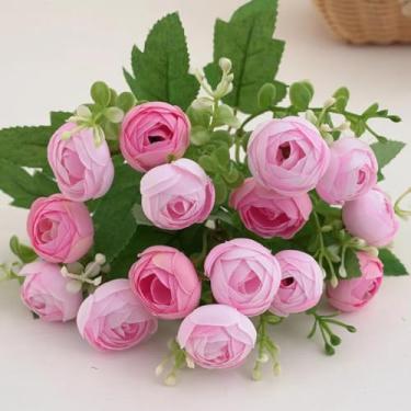 Imagem de 1 peça de flor artificial de seda, botão de chá, rosa, buquê de casamento, vaso para casa, guirlanda decorativa de natal, festival, presente faça você mesmo (2)