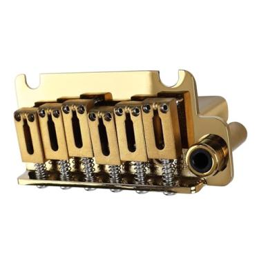 Imagem de OVSAL Ponte De Guitarra Elétrica Dourada 2 Pontos, 10,8 Mm, Tremolo Strat Com Bloco Latão E Saddles Aço, Peças Adequadas Para Stratocaster Start 6 Cordas