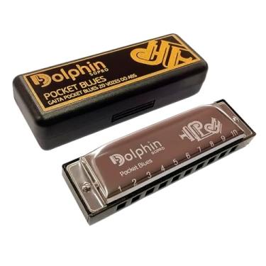 Imagem de Gaita Dolphin Pocket Blues Dó Cromada 20 Vozes Estojo