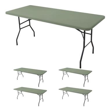 Imagem de Enjoyidea Toalha de mesa ajustada para mesas retangulares de 1,8 m - pacote com 4 toalhas de mesa elásticas para piquenique ao ar livre - toalhas de mesa elásticas de elastano 1,8 m para acampamento