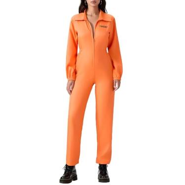 Imagem de MBZJSDKHLK Adult Halloween Prison Jumpsuit Women Men Orange Prisoner Long Sleeve Zipper Overall Jail Criminal Cosplay Costume (A-Orange Women, S)