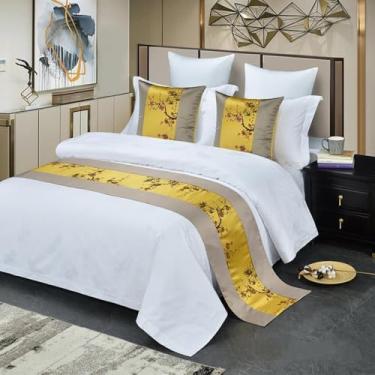 Imagem de Cachecol para cama de hotel, moderno, liso, colcha, decorativo, para quarto de casamento, confortável, toalha de cama que não desbota para cama de solteiro queen size - amarelo||50 x 260 cm para cama