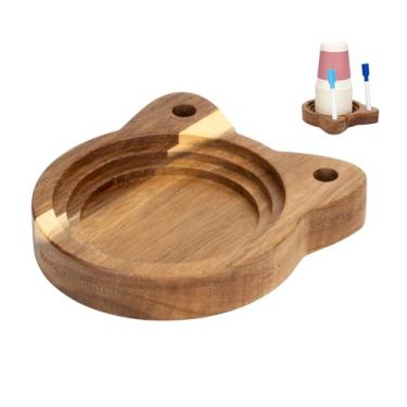 Imagem de KVMORZE Porta-copos de festa com cara de gato, organizador de bebidas resistente a arranhões com compartimentos para marcadores para aniversários, reuniões de férias, suporte de copo de madeira para