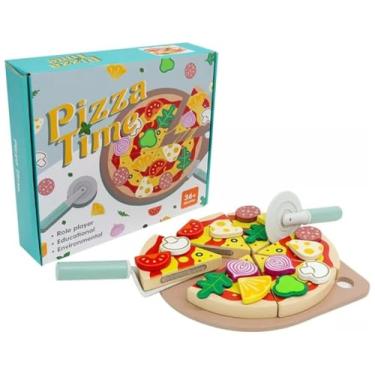 Imagem de Kit Comidinha Infantil Pizza Crec Crec em Madeira com 25 Peças Interativas - Brinquedo Montessori