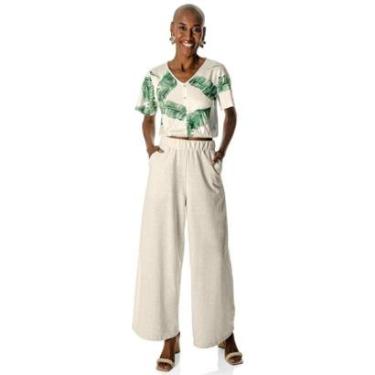 Imagem de Camisa Botão Fake Folhas Tropical Gola V-Feminino