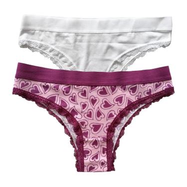 Imagem de Conjunto com 2 Calcinhas Basic+ Renda 6386 – Coração Rosa / Lisa Branco – M