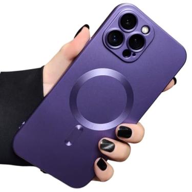 Imagem de Capa Case Fosca Emborrachada Anti-Impacto Compatível Com Carregador Magnético Para iPhone 14 Pro (Roxo)