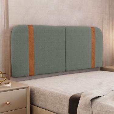 Imagem de Cabeceira Painel Orgânico Cama Box Queen Size Flay 160cm Dobrável Bouclé Verde Menta - Desk Design