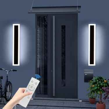 Imagem de Arandela de parede externa ampliada de 59,9 cm, luminária de parede LED moderna regulável, 3000 K-6000 K, IP65 à prova d'água, iluminação de parede preta para exterior de casa, varanda, garagem com