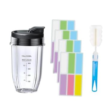 Imagem de Generic Copo de liquidificador, peças, caneca para mexer, portátil, 24 etiquetas graváveis, porção individual com tampa de vedação, copo de mistura de, 18 onças
