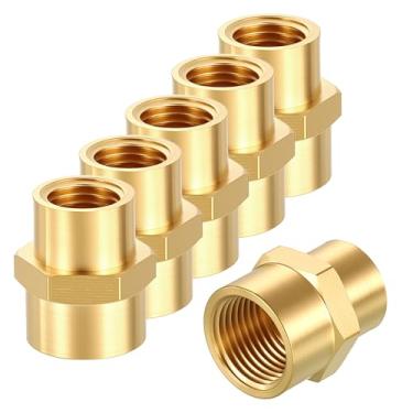 Imagem de Rebower 3 pacotes de adaptadores FeMale para FeMale, 3/20.3 cm FNPT x 1/10.2 cm FNPT Acopladores de Acoplamento de Latão Cabeça Hexagonal, Adequado para Sistemas Pneumáticos, Linhas de Fluido