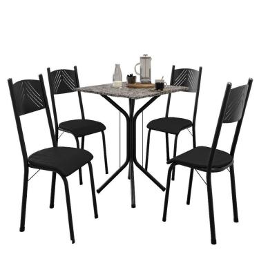 Imagem de Conjunto De Mesa Sala De Jantar Thais Com 4 Cadeiras Granito Tubular Artefamol Preto