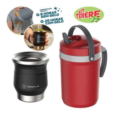 Imagem de Cuia Térmica Inox Preto 250ml Jarra Vermelha 2,5L Tereré - Termolar
