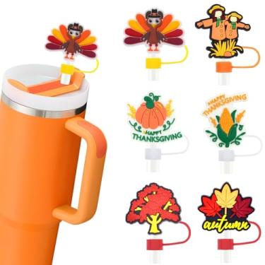 Imagem de HATOTO Capas de palha Stanley de Ação de Graças para Stanley Cup, topos de palha de outono para Stanley, topo de silicone de grau alimentício de desenho animado, tampa de canudos reutilizáveis de