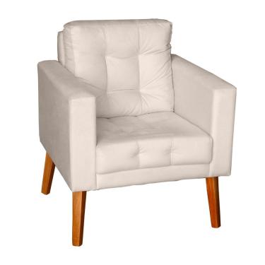 Imagem de Sofá Poltrona Cadeira Com Puff Glamour Dubai Com Pés Em Madeira bege