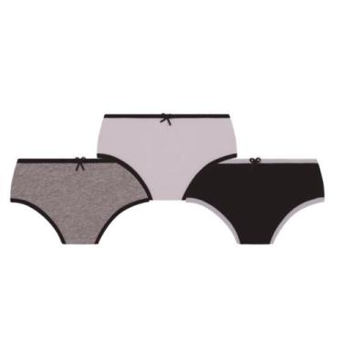 Imagem de Calcinha Lobinha Infantil Básica 18101-089 C/3, Branco, Cinza, Preto, 