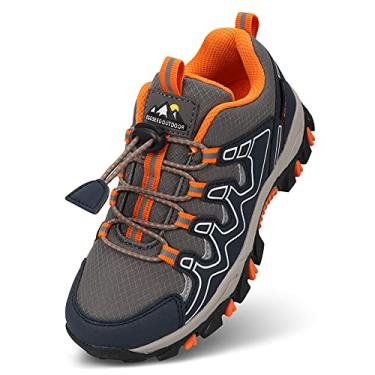 Imagem de Eggseed Tênis para meninos meninos tênis para corrida ao ar livre infantil tênis impermeável antiderrapante confortável (meninos pequenos/grandes), Azul-marinho, laranja, 13.5 Little Kid