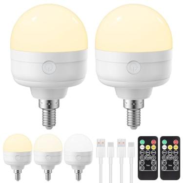 Imagem de Lâmpada recarregável com controle remoto - E12 pacote com 2 lâmpadas de LED destacáveis de 5W 350LM reguláveis, 3 opções de temperatura de cor e 3 temporizadores, lâmpadas magnéticas operadas por