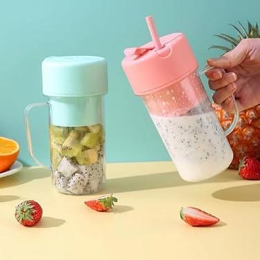 Imagem de Liquidificador Mini Juicer Portátil 420ml Recarregável Com 6 Lâminas(Cor Rosa) Leve Sua Rotina Saudável Para Qualquer Lugar Prepare Sucos Vitaminas E Smoothies