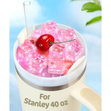 Imagem de Toykee Tampa de tampa para copo Stanley 1,162 g - Cubo de gelo rosa cereja bonito acessórios de decoração para copo, decoração de água com glitter para mulheres e meninas