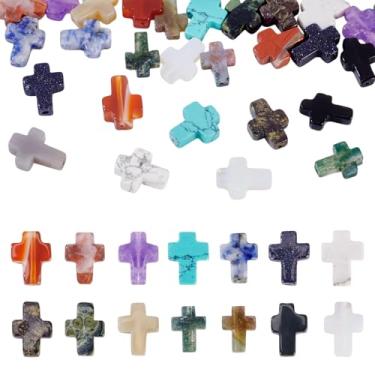 Imagem de FASHEWELRY 28 peças de mini contas de pedras preciosas sortidas bolso minúsculo Páscoa Halloween crucifixo colorido pedra natural contas de cruz para pulseiras, brincos, colar, joias, suprimentos para