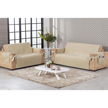 Imagem de Kit Jogo De Sofá 2 E 3 Lugares Com Laço Matelado Bege