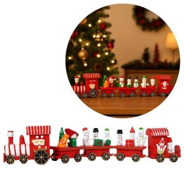 Imagem de Trenzinho de Madeira Decorativo Natalino Candy 40cm com Boneco de Neve e Presentes