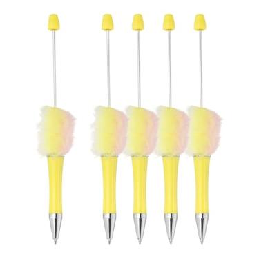 Imagem de PATIKIL Canetas fofas com contas, contas de plástico felpudas, esferográficas, para escrever presentes, materiais de escritório, 5 peças (gradiente amarelo)