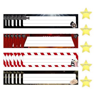 Imagem de Placas de identificação com tema de filme, placas de identificação de mesa de volta às aulas com recortes de estrelas, adesivos autoadesivos para quadro de avisos, sala de aula, mesa escolar, material
