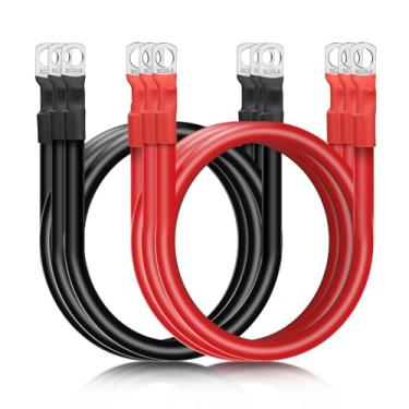 Imagem de Linkstyle 6PCS Cabos de bateria 4 AWG, fio inversor de energia de cobre puro de 12 polegadas 30 cm com terminais de 5/40.6 cm, para carro RV solar automotivo carrinho de golfe marinho (3 pés, 3