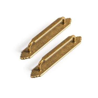 Imagem de Goo-Ki Pacote com 2 puxadores de armário com espaçador de placa traseira, ferragens de cozinha de liga de zinco de latão antigo de 12 cm para gaveta de bar, 2202-GT-128-G024