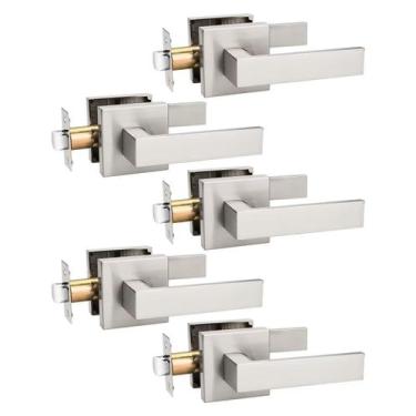 Imagem de Alavancas de porta Tinewa Brushed Nickel Passage, pacote com 5