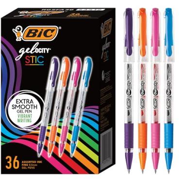 Imagem de BIC Caneta de gel Gel-ocity Smooth Stic, ponta fina (0,5 mm), cores sortidas, 36 unidades, canetas de tinta gel vibrantes e suaves